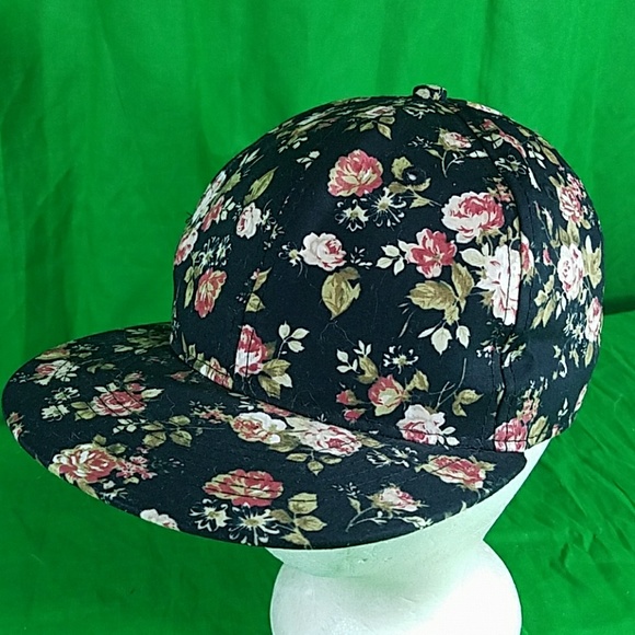 Floral Black Pink Flower Print Snapback Hat - Picture 3 of 6